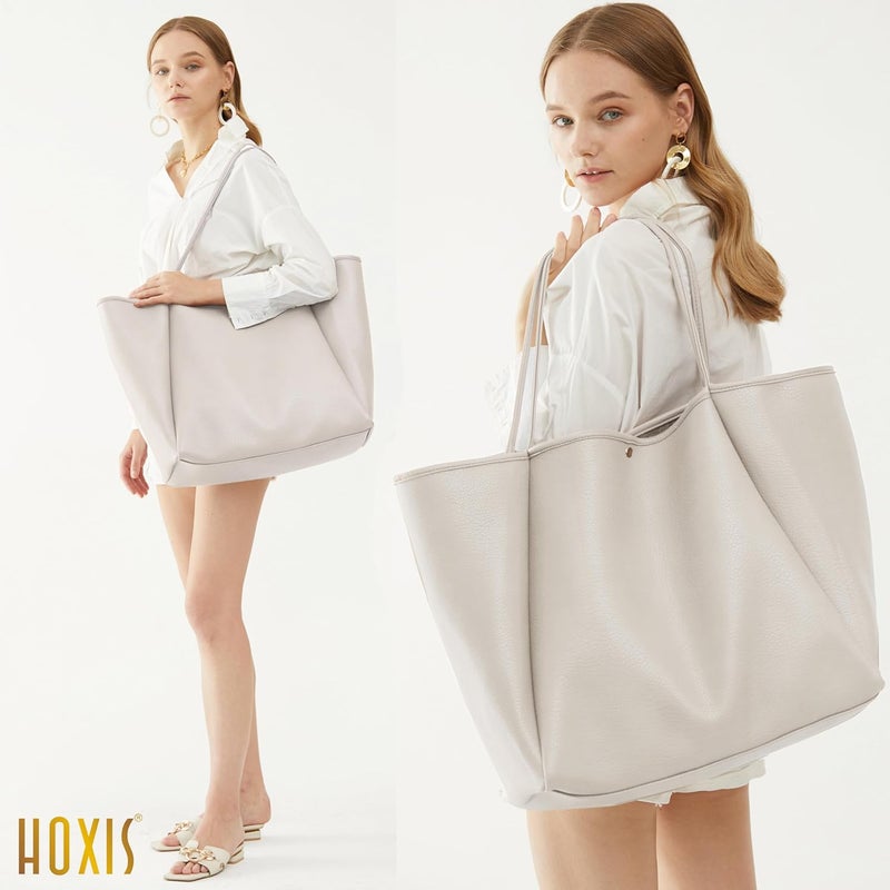 Hoxis Oversize Pu Leather Tote Women Weekender Bag Shopper Handbag Travel Purse - Image 2